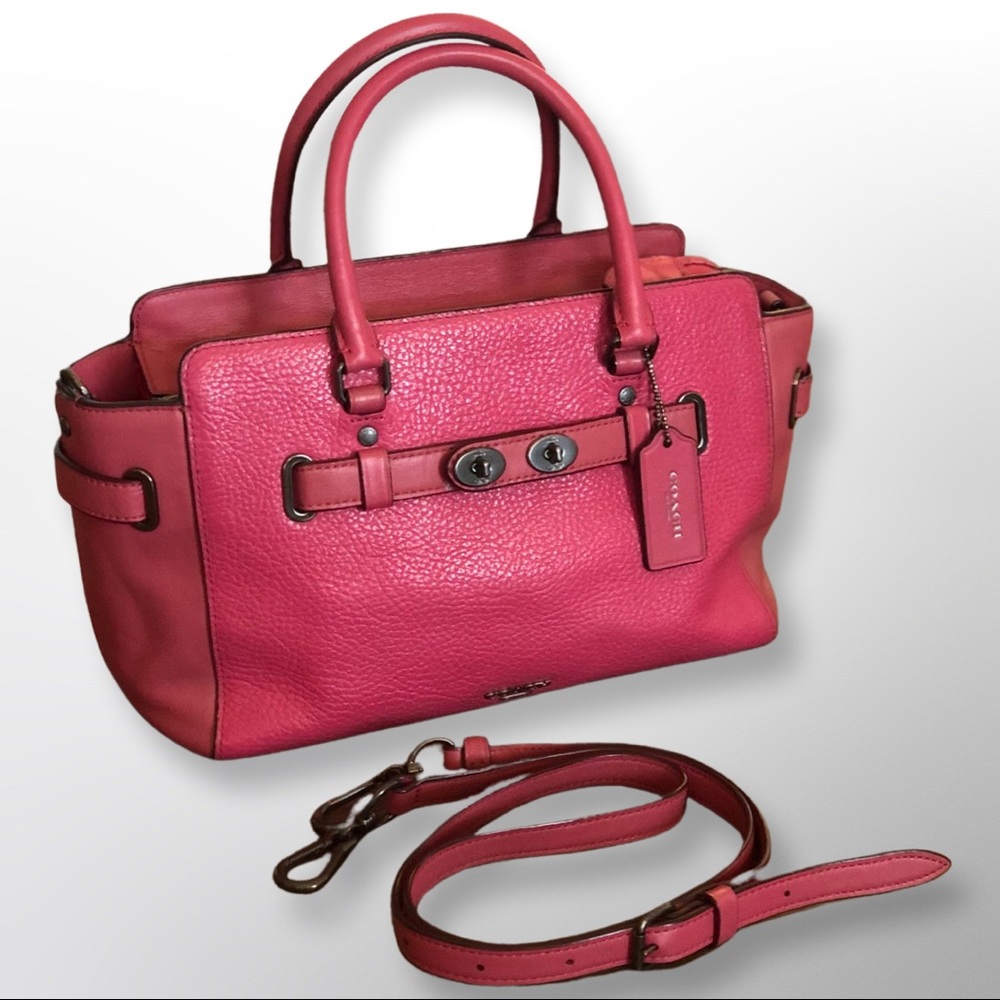Coach F55665 Blake Pebble Leather Hot Pink Small Satchel Crossbody Strap